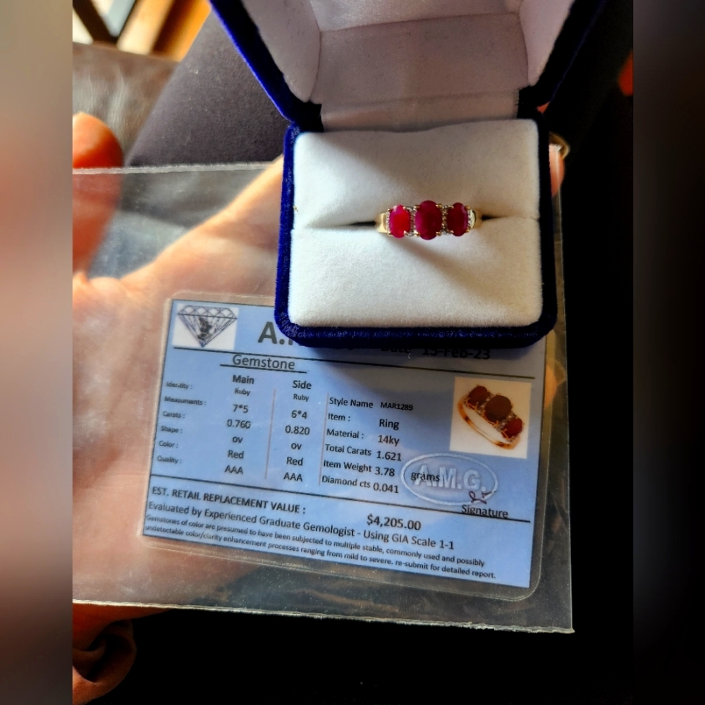 Ruby & Diamond Ring 14k Solid Gold - image 1